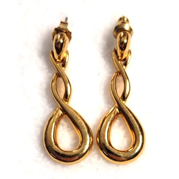 Vintage Avon Goldtone Vintage Pierced Earrings Twisted Dangle Hoops 1 1/2" - Picture 2 of 5